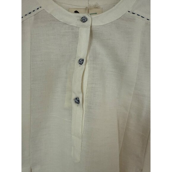 New KOPAL Anthropologie White Tunic Dress w/ Multicolor Stripes 3/4 Sleeves Sz S - Picture 3 of 10